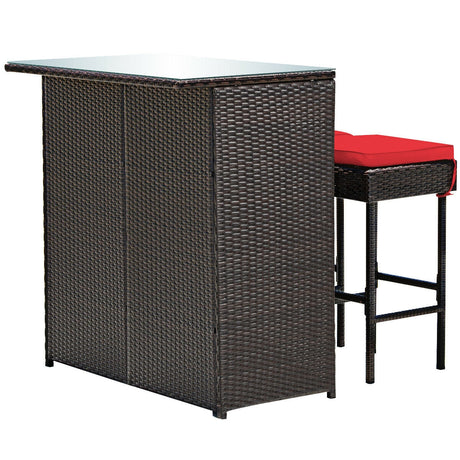 3PCS Patio Rattan Wicker Bar Table Stools Dining Set-Turquoise