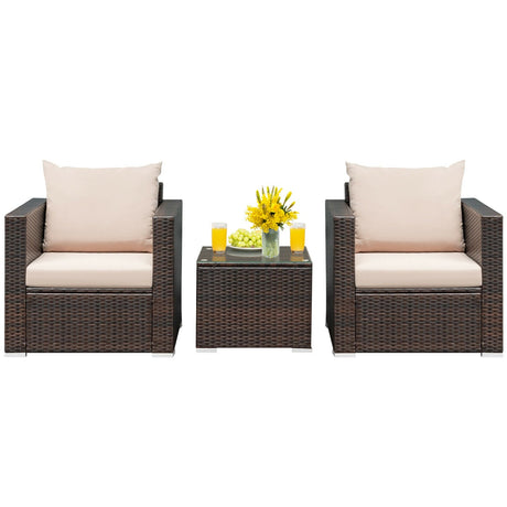 Juego de muebles de ratán de 3 piezas para patio con cojín