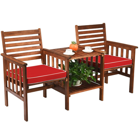 Juego de 3 piezas de mesa y sillas de patio para exteriores, loveseat de madera de acacia