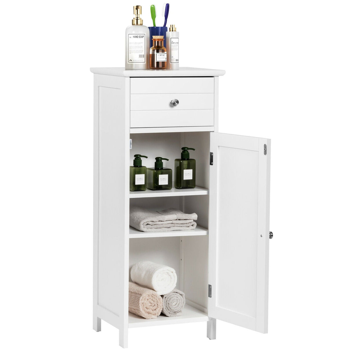 Mueble de almacenamiento de madera para baño con cajón y estante