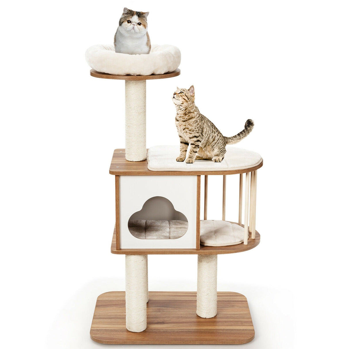 Árbol de actividades para gatos de madera de 46 pulgadas con plataforma y cojines