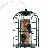 Comedero tubular para pájaros silvestres, a prueba de ardillas, con jaula, protector de semillas de metal para exteriores, disuasorio