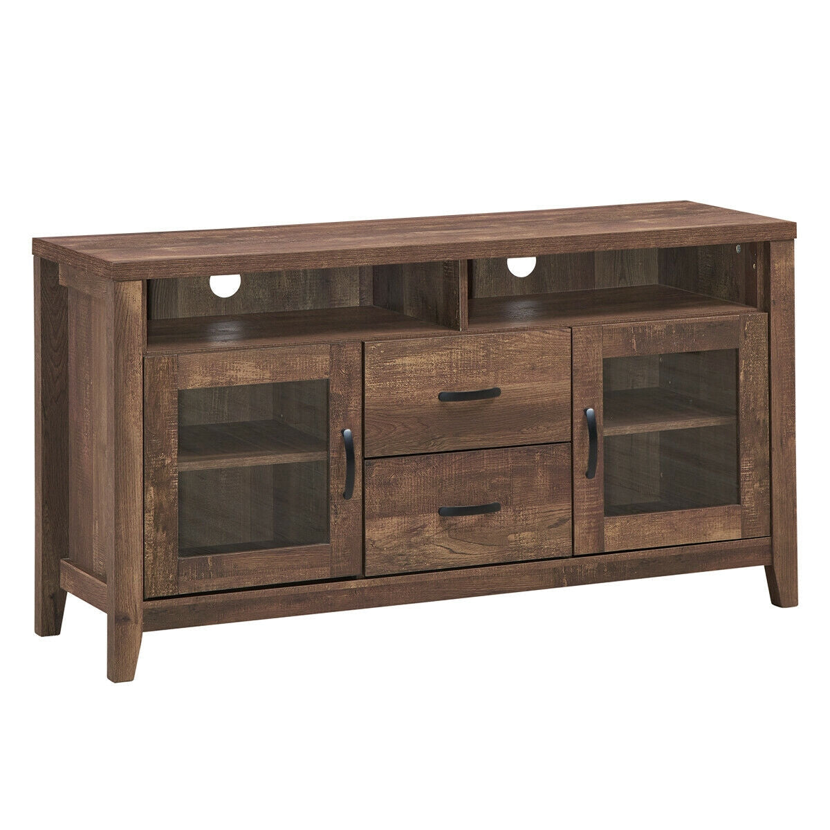 Mueble para TV retro de madera con cajones y puertas de cristal templado