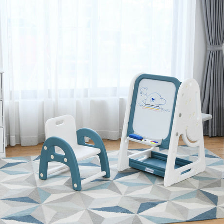 Juego de silla y caballete 2 en 1 para niños con estante para libros y tablero de arte ajustable