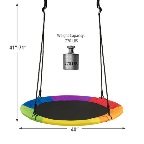 Columpio de árbol platillo volador de 40 pulgadas y 770 libras, regalo para niños, con 2 correas para colgar del árbol - Multicolor