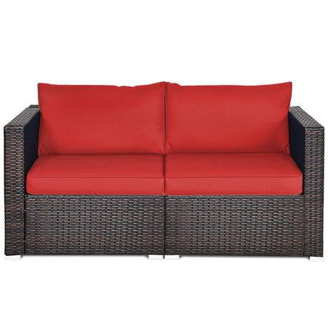 Juego de sofá seccional de mimbre de 2 piezas para patio - Beige