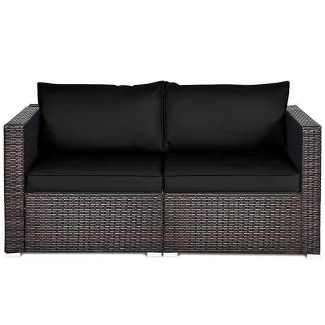 Juego de sofá seccional de mimbre de 2 piezas para patio - Beige
