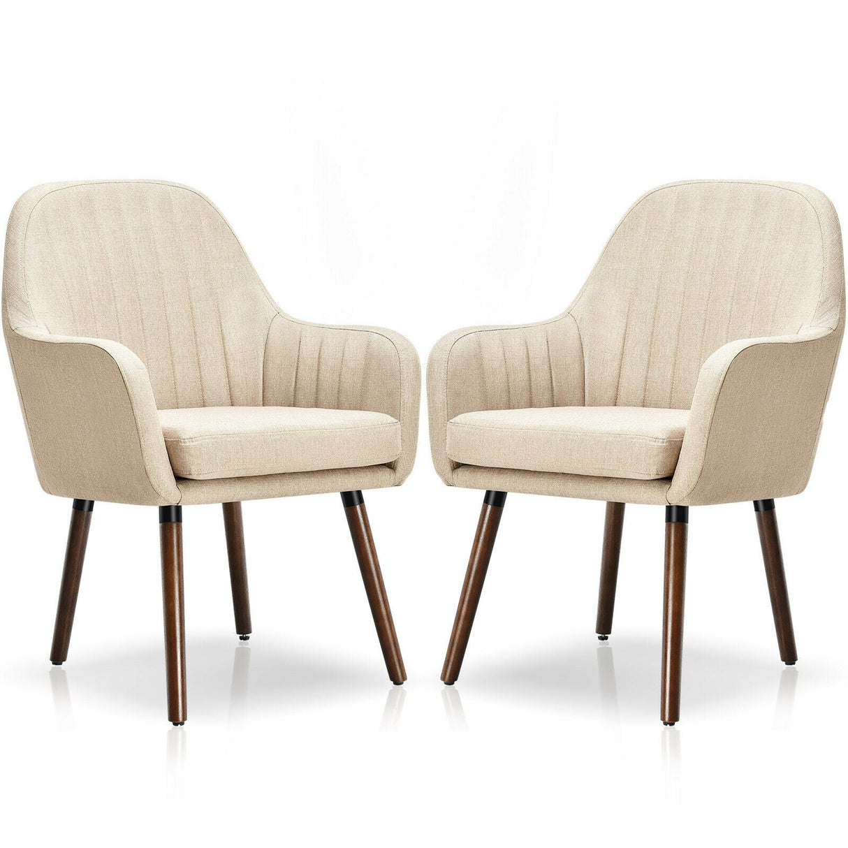 Set of 2 Fabric Upholstered Accent Chairs with Wooden Legs