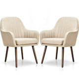 Set of 2 Fabric Upholstered Accent Chairs with Wooden Legs