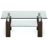 Mesa de centro rectangular de cristal con patas metálicas para salón