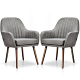 Set of 2 Fabric Upholstered Accent Chairs with Wooden Legs