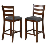 2 sillas de altura de mostrador con asiento de tela y patas de madera de caucho