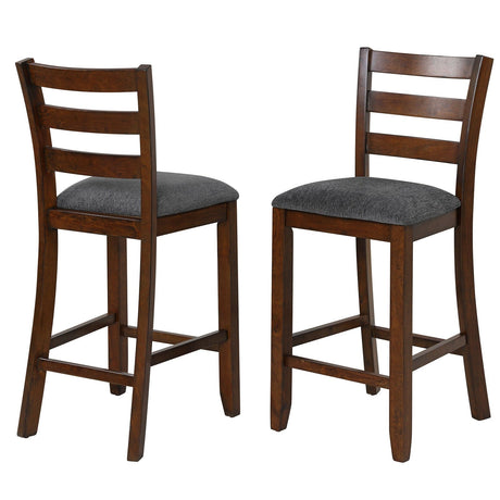 2 sillas de altura de mostrador con asiento de tela y patas de madera de caucho