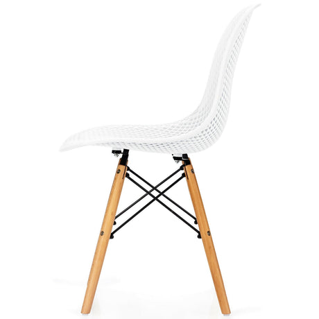 4 Pieces Modern Plastic Hollow Chair Set with Wood Leg