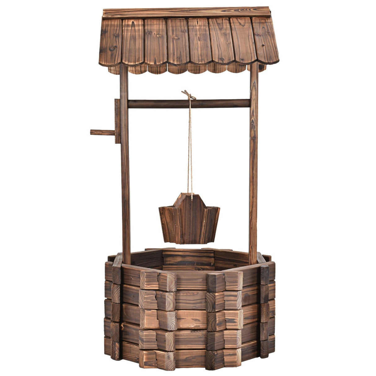 Cubo/Maceta decorativa de madera para jardín con pozo de los deseos