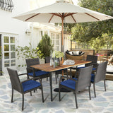 Juego de comedor de ratán acolchado de 7 piezas para patio con agujero para sombrilla