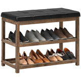 2-Tier Wooden Shoe Rack Bench with Padded Seat