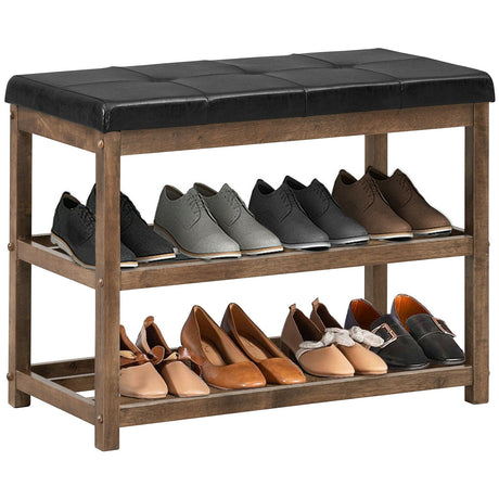 Banco zapatero de madera de 2 niveles con asiento acolchado