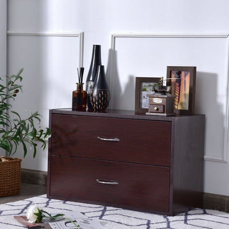 Cómoda con 2 cajones, organizador horizontal, mesita de noche con asa, madera-marrón