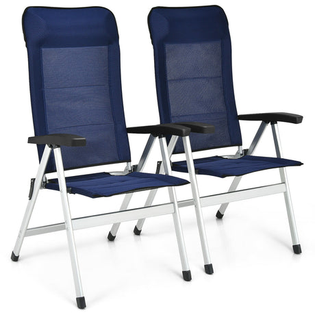2 sillas de comedor para patio con reposacabezas portátil ajustable - Azul