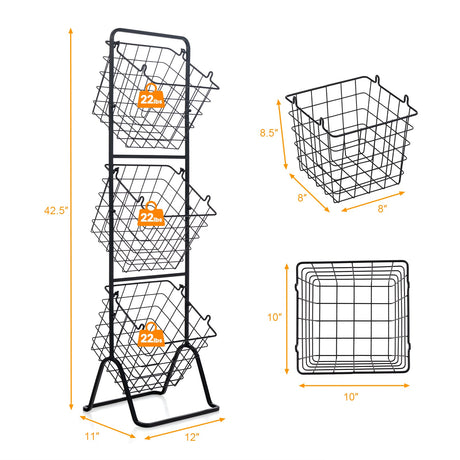 Cesta de fruta de 3 niveles con alturas ajustables