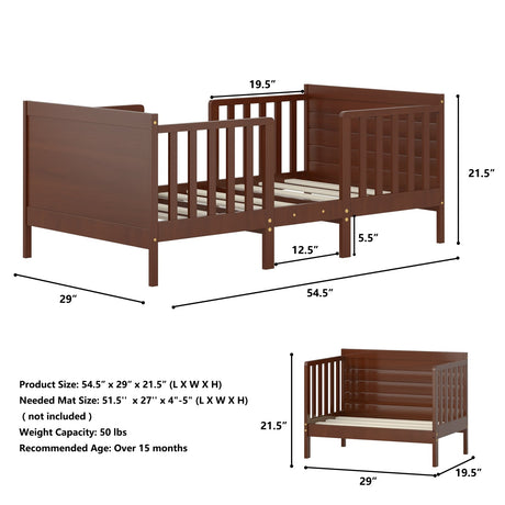 Mueble convertible 2 en 1 de madera para dormitorio infantil con barandillas de seguridad