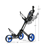 Carro de golf plegable de 3 ruedas con freno, marcador y mango ajustable