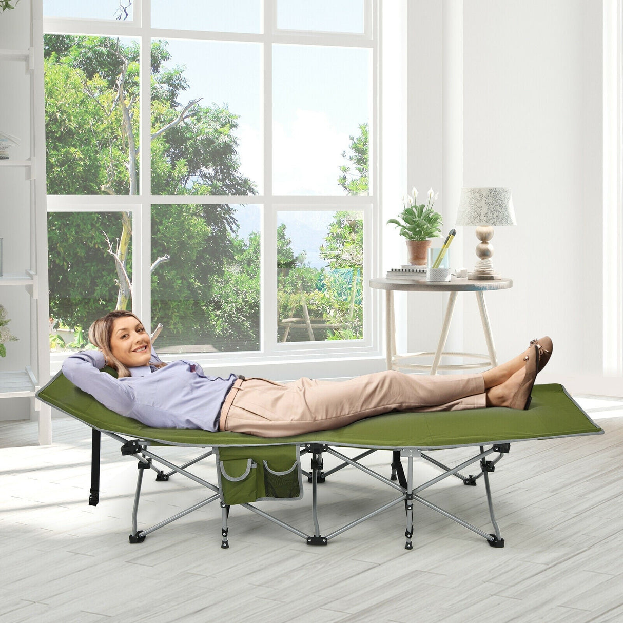 Catres Plegables de Camping con Bolsillo Lateral y Reposacabezas Desmontable