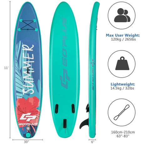 Tabla de paddle surf hinchable de 10 pies con mochila, correa y remo de aluminio