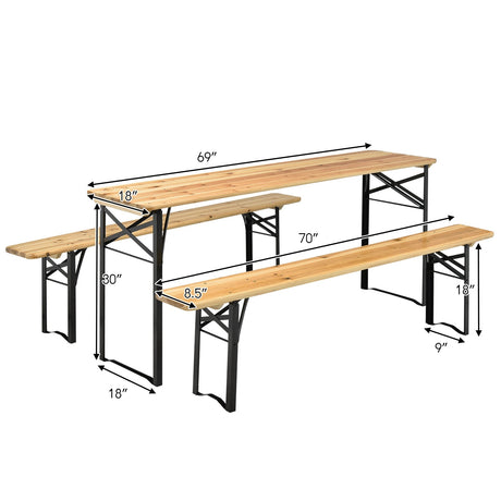 Juego de Banco y Mesa de Picnic Plegable de Madera de 3 Piezas