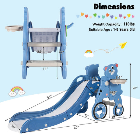 Tobogán plegable 4 en 1 para bebés y niños pequeños con pelota