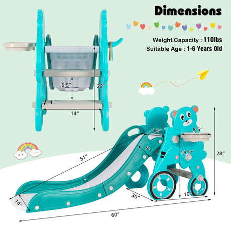 Tobogán plegable 4 en 1 para bebés y niños pequeños con pelota
