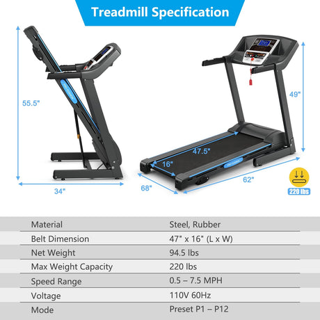 Máquina de cinta de correr eléctrica plegable motorizada de 2.25 HP con pantalla LCD
