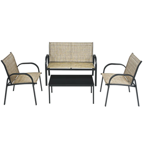 Juego de Muebles de Patio de 4 Piezas con Mesa de Centro con Cubierta de Vidrio