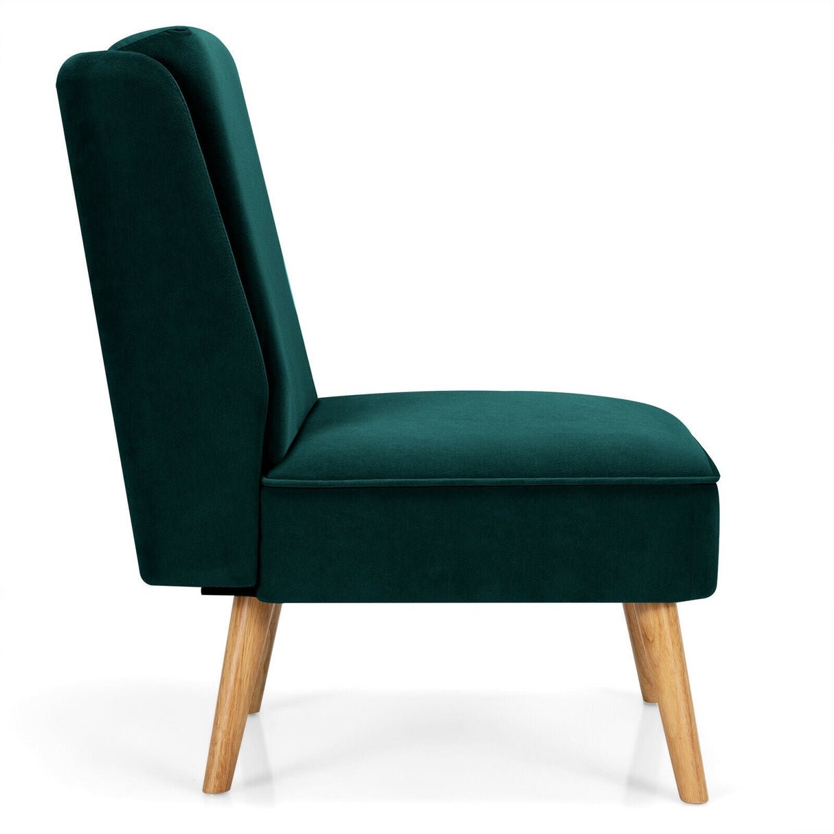 Sillón auxiliar sin brazos de terciopelo con patas de madera de caucho para dormitorio