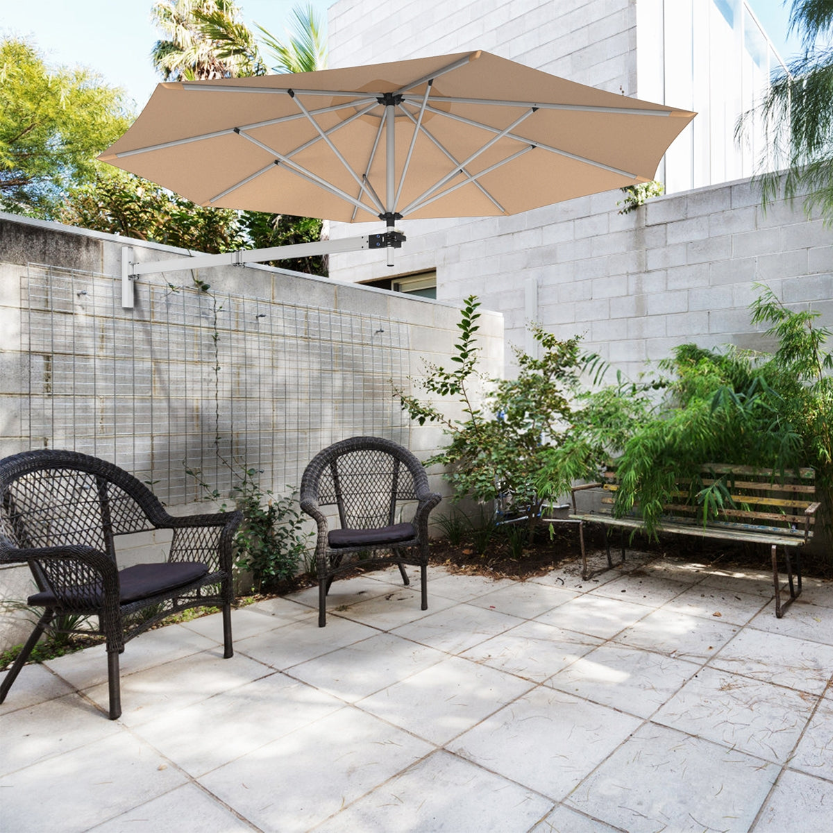 Paraguas de parasol inclinable, telescópico y plegable, de 2,4 metros, para montar en la pared