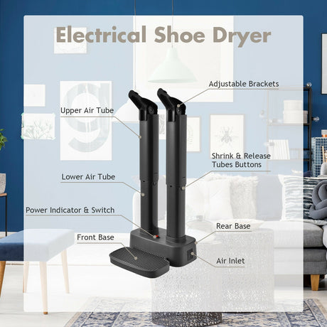 Secador de zapatos eléctrico de 2 pares con calentador portátil ajustable