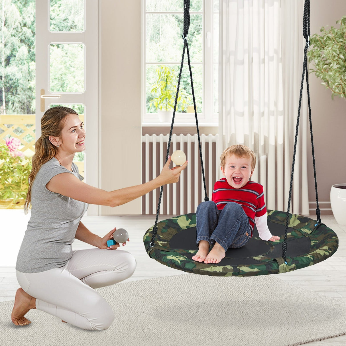 Columpio de árbol platillo volador de 40 pulgadas para exteriores con cuerdas ajustables, regalo para niños