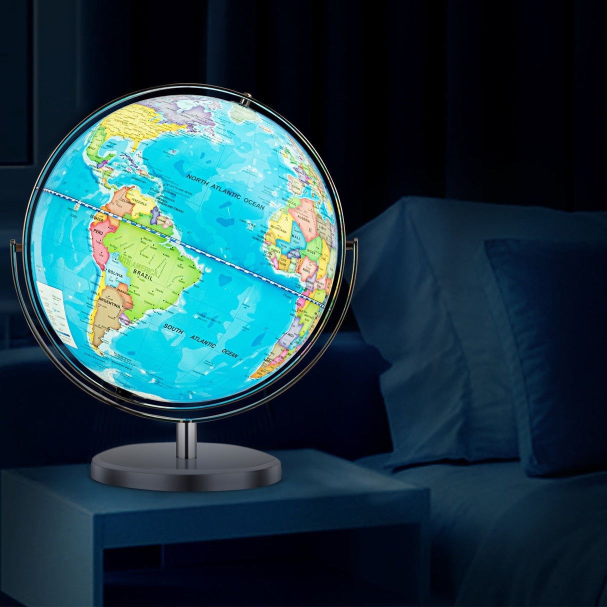 Globo terráqueo iluminado de 13 pulgadas, mapa giratorio 720° con luz LED