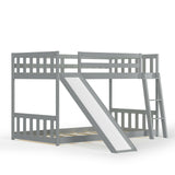 Twin over Twin Bunk Wooden Low Bed with Slide Ladder for Kids