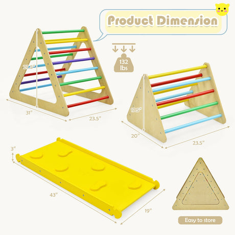 Set de madera 3 en 1 de 2 trepadores triangulares con rampa para tobogán