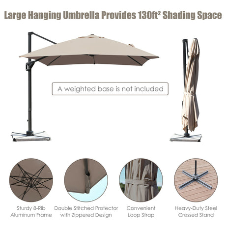 Parasol excéntrico rectangular de 3 x 4 m con función de rotación de 360°-Marrón