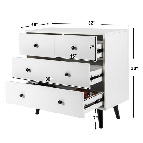 Cómoda de 4 cajones, aparador independiente, mueble, blanco