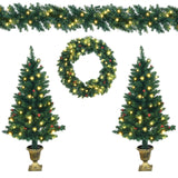 Juego de 4 adornos navideños con guirnalda, corona y árboles de entrada