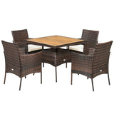 Juego de muebles de comedor de ratán para patio de 5 piezas con sillones y mesa con superficie de madera