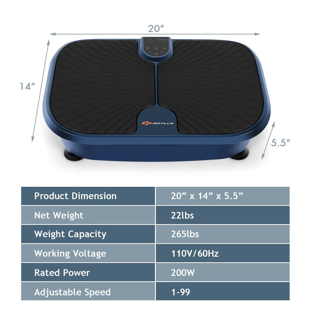Máquina Mini Plataforma Vibratoria de Fitness con Control Remoto y Bandas de Resistencia - Azul