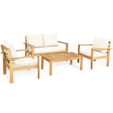 Outdoor 4 Pieces Acacia Wood Chat Set with Water Resistant Cushions