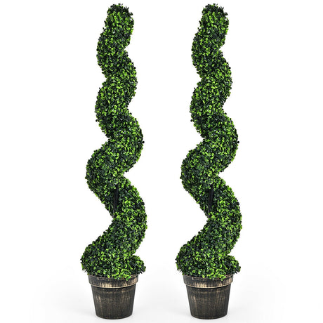 Paquete de 2 topiarios artificiales de boj en espiral de 4 pies para decoración interior y exterior