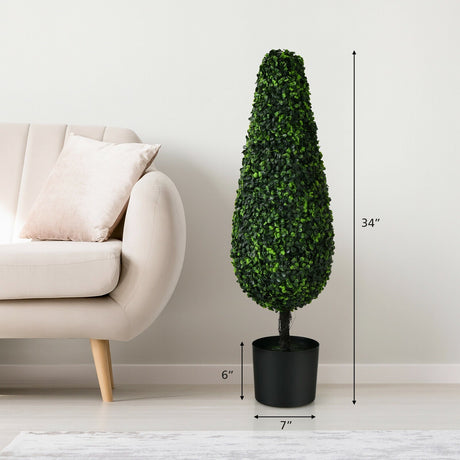 Paquete de 2 árboles topiarios artificiales de torre de 90 cm resistentes a los rayos UV para interior y exterior