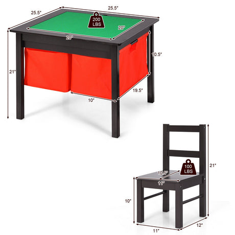 Juego de mesa de actividades 2 en 1 para niños y 2 sillas con mesa de bloques de construcción con almacenamiento